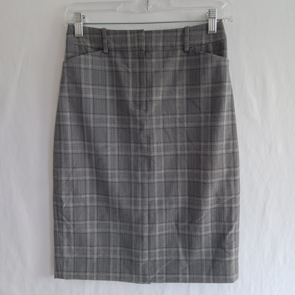 Theory City Skirt Womens 00 Grey Blue Plaid Wool Blend Window Check J071302